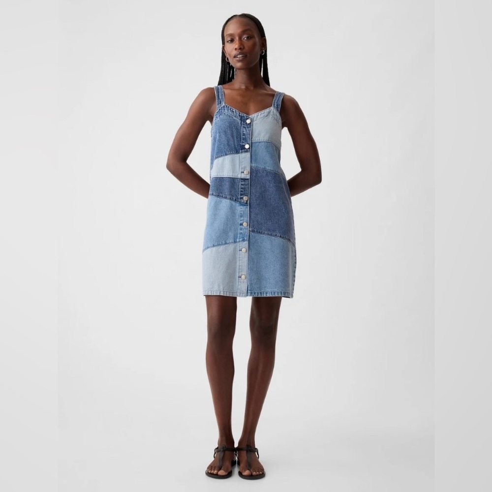 Gap Pieced Patchwork Blue Jean Denim Mini Dress / Jumper Women’s X-Small NWT